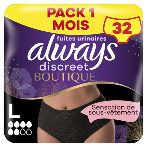 Always Discreet Boutique Culottes Pour Fuites Urinaires, Couleur Noire Plus, Taille L, x32 Culottes, Une Sensation De Vrai Sous-Vêtement, Super Absorbantes, Design Qui Épouse Les Formes Du Corps