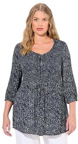 Ulla Popken Blusa Smok con Estampado de Puntos 830258, Negro, 44-46 Mujeres