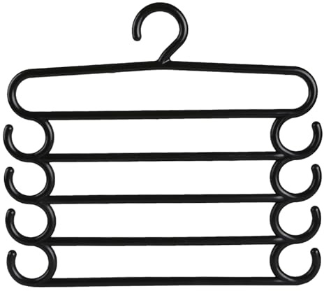 Percha para pantalones que ahorra espacio, percha de pantalones vaqueros percha para pañuelos, organizador de armario de 5 niveles para ahorrar espacio, percha para pantalones para dormitorio (negro)