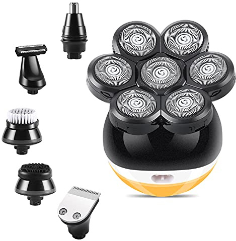 Rasierer Herren Elektrisch Glatzen Kopfrasierer: 6 In 1 Bart Rasierer 7D Rotierend Wasserdicht Haarschneider Tragbar Wiederaufladbar Schnurlos Nass Und Trocken Trimmer Kit