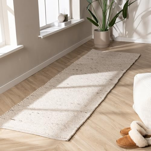 FRAAI | Home & Living Wollteppich LäUfer - Feline Weiß 80x300 cm | Wolle - Flachgewebe - Meliert, Einfarbig - Klassik, Modern, Skandinavisch - Schlafzimmer, Flur, Babyzimmer