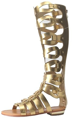 MINITOO Sandali da donna Gladiator piatti alti al ginocchio estivi stivali con cerniera TM001, Oro, 39.5 EU