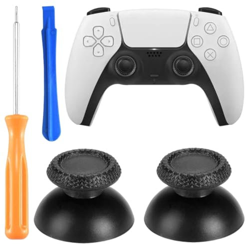 OPVYAEU 2 x Ersatz Schwarz Thumbsticks für ps5/für ps4 Controller, Austausche Analogstick Thumb Grip Sticks Kappen Joysticks Aufsätze für ps5 Buttons Zubehör für ps4 Pro Slim Controller mit Werkzeug