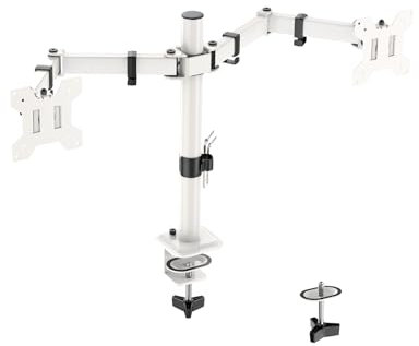 FORGING MOUNT Ergonomic Dual Monitor Stand for 13-32 inch LCD LED PC Screens for Desks Monitor Stand Arm, Height Adjustable Arm Bracket Tilt 90° Swivel 180° Rotate 360°, VESA 75/100 White