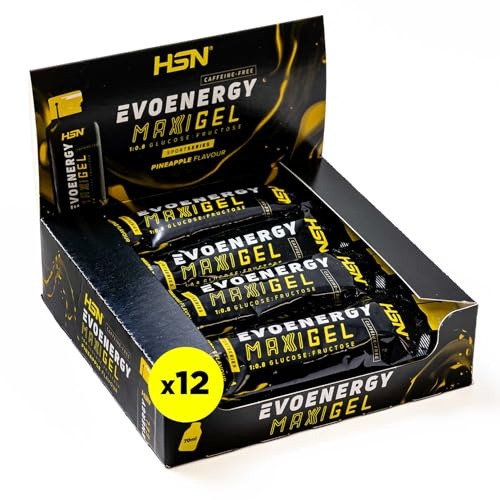 HSN Evonergy Maxigel Lot de 12 boîtes de 12 unités de 70 ml sans caféine 60 g glucides par gel Rapport 1:0,8 (glucose : fructose) Texture fluide sans OGM, végétalien, sans gluten ni lactose