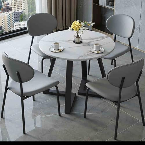 Modernes rundes Büro-Empfangstisch und Stuhl-Set, stabiler kleiner Konferenztisch mit stilvollem Metallsockel, grauer Besprechungstisch für Home-Office-Schreibtische