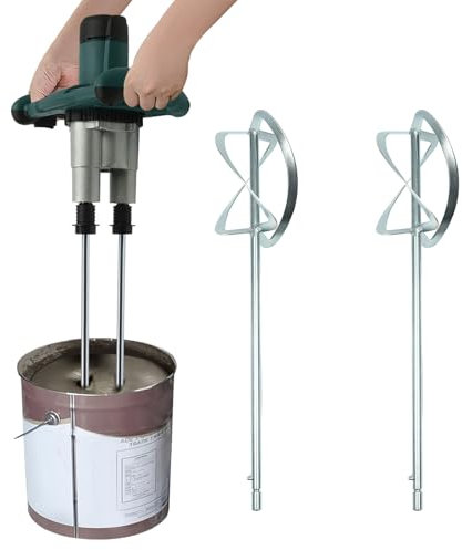 OUKANING Betonrührer Betonmischer 1800W 6 Gang 690UPM Mörtelrührer Ø 130mm Doppel Rührwerk Rührwerk Farb & Mörtelrührwerk Handrührgerät Rührkorb Farbrüher für Beton, Zement, Farbe, Mörtel