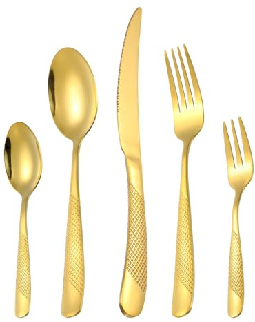 sourcing map 1 Set Stainless Steel Flatware Cutlery Set, Gold Silverware Set Includes Knife Spoons Forks for Home Kitchen Restaurant