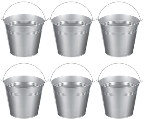 PATIKIL 5.9x5.1 Small Metal Buckets with Handle, 6 Pcs Mini Galvanized Bucket Colorful Easter Buckets for Crafts Party Favors Decoration, Silver