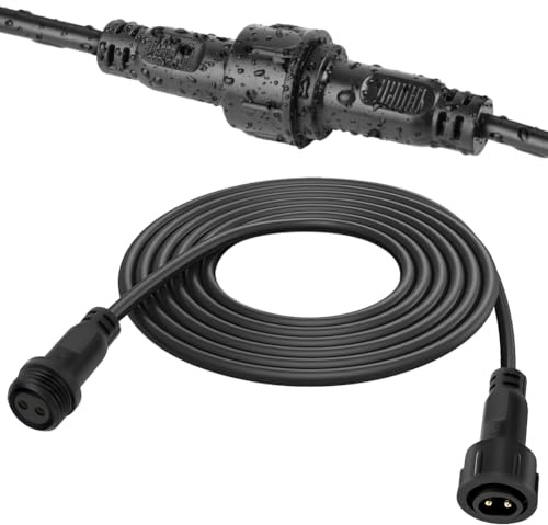 vsshe 5m Splitter Connector for Christmas Lights, IP65 Waterproof Two Pin Extension Cable Connectors for 16mm caliber G40 Globe Lights, Outdoor Festoon Light, Curtain Lights, Net Lights Black