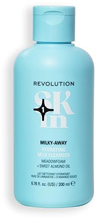 Revolution Skin, Milky-Away Meadowfoam & Sweet Almond Oil Hydrating Milk Cleanser, Face Cleanser, Removes Makeup, For All Skin Types, Vegan & Cruelty-Free, 200ml