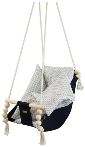 Babyschaukel Kleinkindschaukel Babyliegeschaukel Stoffschaukel Babywippe Wiege (Muster: schwarz, graufarben Quadrate)
