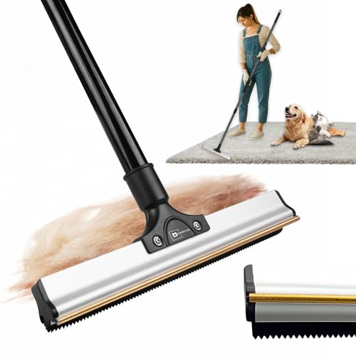 Dual-Edge Carpet Rake for Pet Hair Removal & Fluffing Matted Carpet – 61 Adjustable Handle, Deep Clean Dog & Cat Hair Remover, Reusable Scraper for Rugs, Low Pile Carpet, Couch & Stairs