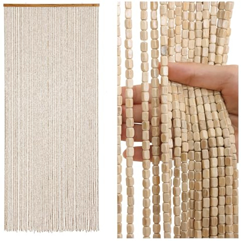 BECHAEO Bambus-Perlenvorhang für Türen, 90 Stränge, Naturfarben, 90 x 190 cm | Handgefertigter Boho-Türperlenvorhang zum Aufhängen für hohe Dichte Sichtschutz Blöcke fliegen