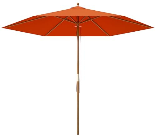 Outsunny 2.5m Wood Garden Parasol Sun Shade Patio Outdoor Wooden Umbrella Canopy, Table Market Umbrella with Vent, 38mm Pole, Rope Pulley Mechanism, Orange