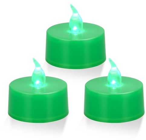 ERTYUI 12 Stück LED-Teelichter, grünes Licht, grüne Basis