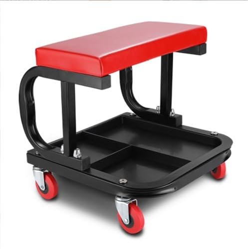 XFYESL Rollhocker Rollbrett mit klassifizierter Werkzeugablage und gepolstertem Sitz, gepolsterter rollender Werkstatthocker hocker mit Rollen