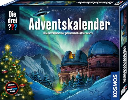 Die DREI ??? Adventskalender 2025 von Kosmos 632656, Löse die 24 Rätsel der geheimnisvollen Sternwarte, Spielzeug- und Rätsel-Adventskalender für Kinder, Fragezeichen