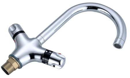 1PC Brass Chrome Kitchen Faucet Bowl Thermostat Hot and Cold Water Mixing Valve Tap Deck Mount