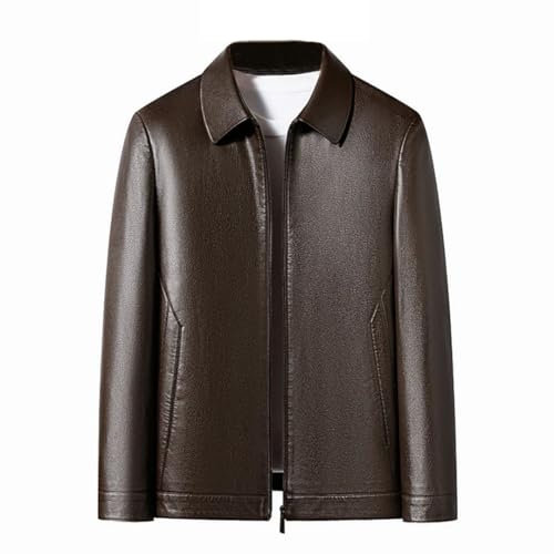 Herren Revers Jacke Naturleder Schaffell Jacke, 335-Braun-dünn, 4XL