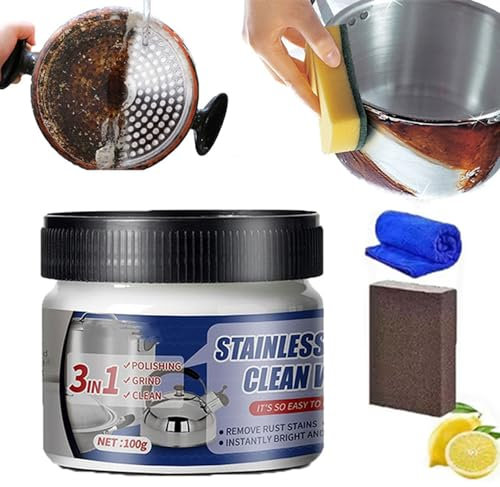 Stainless Steel Clean Wax, Nano-Technology StainlessSteel Cleaning Paste-Surface Safe, Metal Polish Paste, Rust Remover for StainlessSteel, For Pots And Pans,No Residue (1pcs)