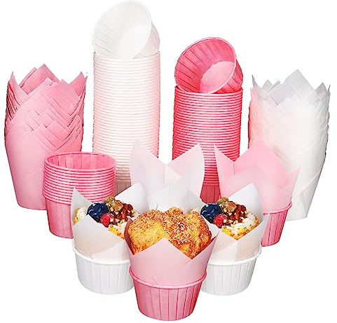 TOPPERFUN Caissettes à Cupcakes en Papier Sulfurisé Lot de 100 Set de Design Élégant Résistantes Chaleur pour Anniversaires et Mariages Caissettes à Muffins Jetables