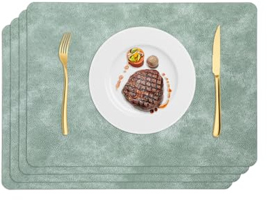 Tischsets Abwaschbar 4er Set Indoor Outdoor, rutschfest Hitzebeständig Platzsets, Kunstleder Platzdeckchen PU Leder, 43x30cm Wasserdicht Tischunterlage für Esstisch Küche (Grün)