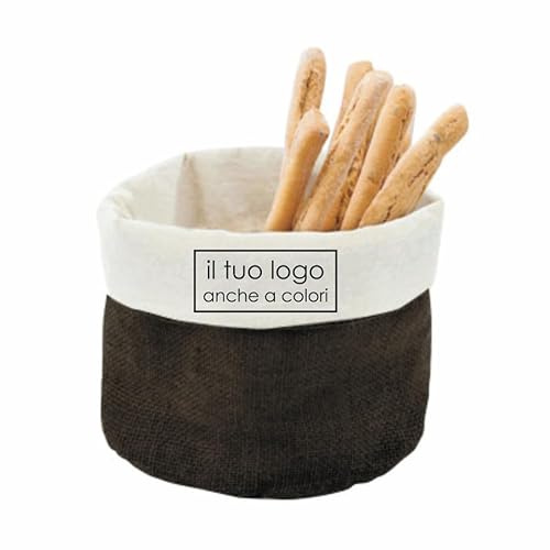 Cestino Porta Pane Personalizzato con Logo o Scritta in Cotone, Sacchetto Portapane Salvafreschezza da Tavola - Porta Grissini Personalizzabile in Stoffa, Contenitore Pane per Ristoranti (Nero, 10)