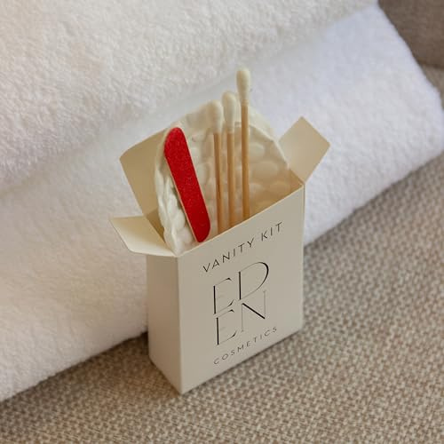 Vanity Kit Hôtel – Lot de 100 : 2 Cotons Démaquillants, 3 Coton-Tiges, 1 Mini Lime à Ongles – Kit d'accueil pour Hôtels, Airbnb, Gîtes, Locations – Emballage Recyclable – Eden Cosmetics