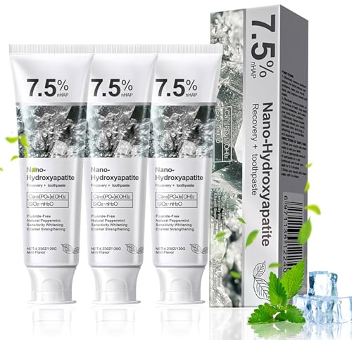Puasok 3 Piezas Hidroxiapatita Pasta de Dientes, Sin Flúor, Blanqueadora Natural para Dientes Sensibles, Protección del Esmalte, Sabor a Menta Fresca, 120g por Tubo