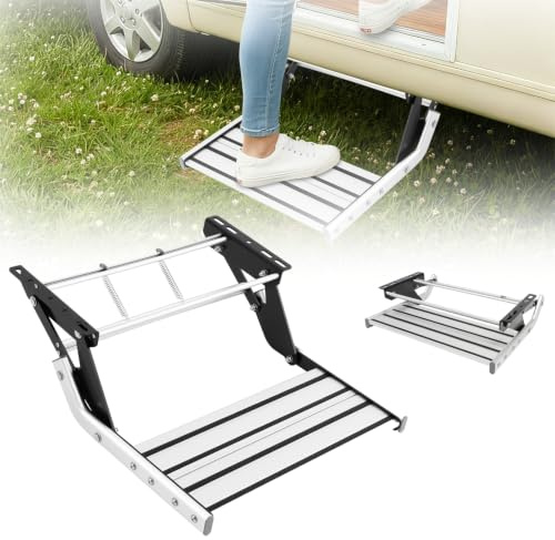 LKHDONG Wohnwagen Trittstufen Manuelle Trittstufe Wohnmobil Klappbar Camper Stufe Einstiegstufe Trittstufe bis 150kg TragfäHigkeit RV Schritt mit Anti-Slip-Streifen