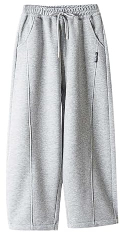 Pantalon de survêtement doublé en polaire avec poches pour garçon Taille haute élastique Pantalon ample jambe droite 5-15 ans, gris, 12-13 ans