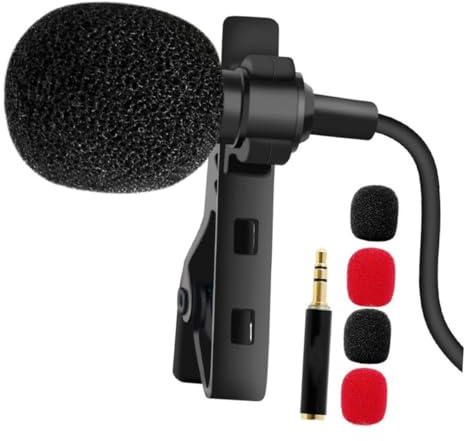 MOLUCKFU Omnidirectional Mini Lavalier Microphone with Clear Directional Audio for Mobile Phones Cameras Lightweight Recording Mic with Cable for Interviews Video Streaming Lectures Black