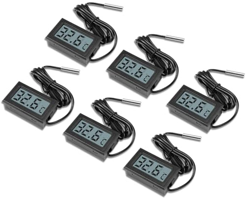 AYWHP 6 pezzi Mini Termometro Digitale LCD Monitor di Temperatura LCD Digitale con Sensore Esterno, Controllo della Temperatura, Termometro con Sensore per Frigorifero, Congelatore, Acquario