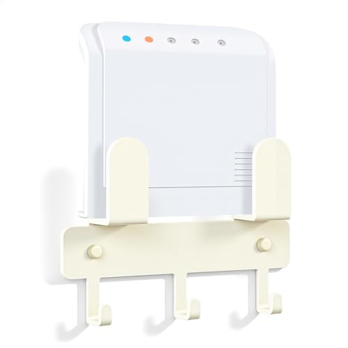 momgyaamz Soporte Router Pared, Caja Router Pared, Organizador de Cable WiFi Sin Taladro para Router y Tiras de Enchufes, Color Blanco