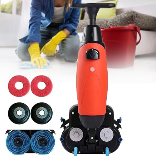 ZHIXUMM Autolaveuse éLectrique Commerciale, Polisseuse Multifonctionnelle, Largeur De Nettoyage De 43 Cm (17 Pouces), avec Double Disque De Brosse, RéServoirs d'eau SéParéS De 4 L Et 7 L. Red