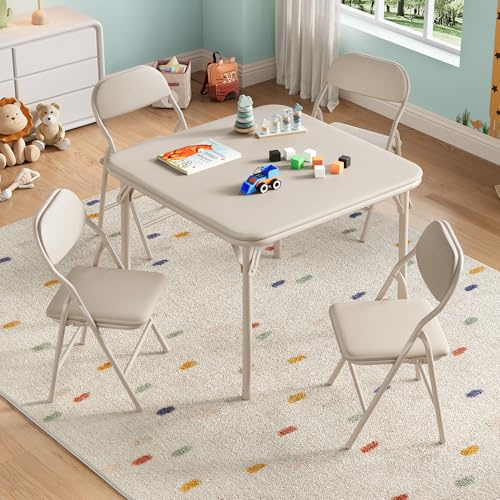 Aptliton 5-Piece Foldable Children's Activity Table & Chair Set, Lightweight Play Furniture for Toddlers with PU Leather Surface - Ideal for Dining, Crafts & Learning Activities