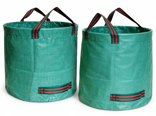 HNTR Sacchi grandi per rifiuti da giardino con manici, confezione da 2 sacchi da 500 l riutilizzabili per foglie, erba e rifiuti verdi, sacchetti da giardino verdi con manici per piste di punta e