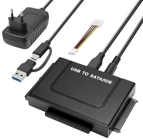 Jaxiyun Adaptateur pour Disque Dur USB 3.1 6 Gbps vers IDE/SATA 2,5/3,5 Pouces IDE SATA HDD - Câble USB pour Windows 11/10/8/7/XP/Vista - Comprend Un Adaptateur Secteur 12 V/2 A