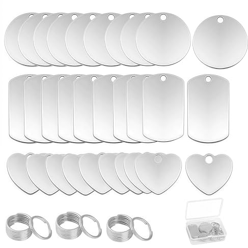 30 Stück Edelstahl Anhänger Blanko, Dog Tag Rohlinge mit Schlüsselring Rechteckige, Stanzen Rohlinge Hundemarken mit Schlüsselring für Diy Halsketten, Hundemarken Anhänger Herstellen