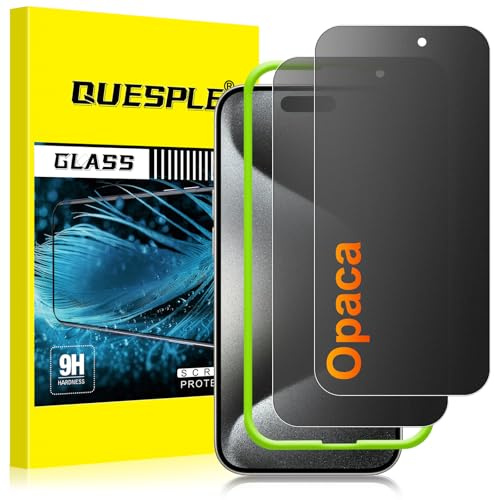 QUESPLE 2 Pezzi Privacy Opaca Pellicola Protettiva per iPhone 15 Pro Max 6,7 Pollici, Anti-Impronte e Antiriflesso Anti Spia Privacy Vetro Temperato Copertura Totale, Durezza 9H