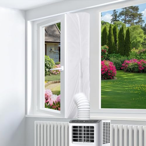 MADGININE Air Conditioning Window Seal Kit,400cm Portable Universal Ac Window Seal Kit with Double Zip and Adhesive Tap for Air Conditioner Tumble Dryer
