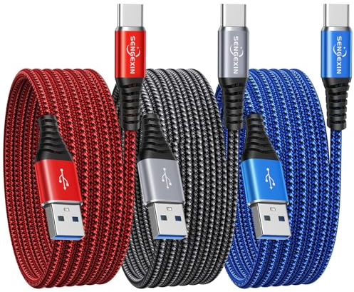 Extra Long Câble USB C [3M, Lot de 3],Câble Charge Rapide 3.1A USB A vers USB C Nylon Tressé pour Samsung Galaxy A55 A54 S26 S25 Ultra S24 S23 Plus S22,iPhone 17 16 15,Redmi Note 13 12,Google Pixel 8