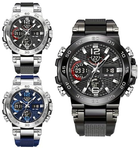 Orologio analogico digitale – Orologio da polso impermeabile | Doppio display orologio con design alla moda, orologio sportivo con stile casual, accessorio da uomo per ufficio, orologio da polso da