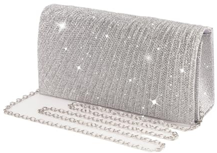 LVCHAO Aftonväska för kvinnor, brudväska, handväska, fest, bal eller bröllop, glänsande glitter, elegant för dejting, bal, bröllop, Silver, Taille unique