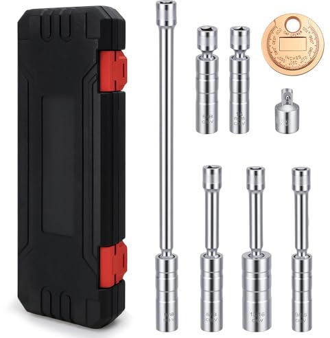 Zündkerzenschlüssel 14mm 16mm 21mm Magnetischer Zündkerzennuss Satz, Dünnwandiger Zündkerzensteckschlüssel mit Gelenk, 12 Punkten,Cr-V Stahl, 3/8 Antrieb mit 1/2 Adapter