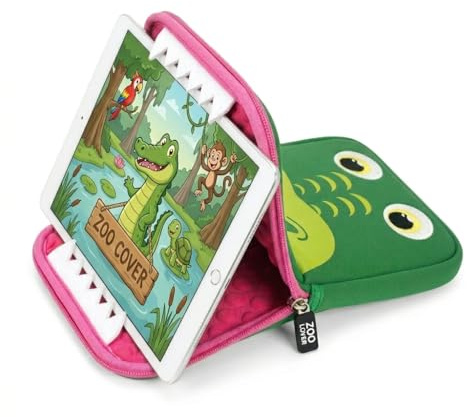 NelQuieOra Custodia Tablet per Bambini 10 Pollici Universale Coccodrillo | Imbottita, Antiurto, Morbida, Zip Sicura, Protezione Completa per Scuola Viaggio