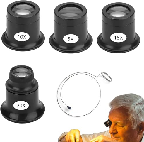 Uhrmacherlupe 4 Stück5x/10x/15x/20x Juwelierlupe Uhrmacher Lupe Okula Augenlupe Schmuck Lupe Juwelier Okular für Juwelier Uhr Hobby Münzen Elektriker Nähen (Schwarz)