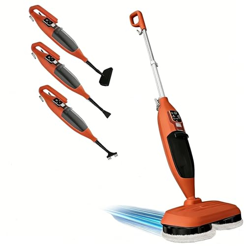 Balai vapeur 2 en 1 avec appareil à main, chauffage rapide en 30 secondes, 4 tampons en microfibre, pour tous les sols durs et tapis, élimine 99,9%(couleur corail)