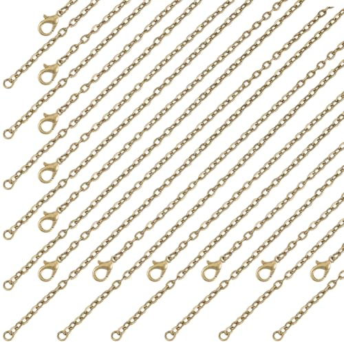 BEAMARKER 24 Pack Necklace Chains Bluk Antique Bronze Stainless Steel Link Cable Chain Necklace with Lobster Clasps for Jewelry Making Supplies DIY Women Men Necklace Pendants(18 Inch)